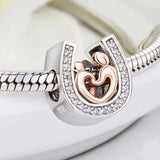 925 Silver Mom and Kid Horseshoe Charm Beads for Bracelet