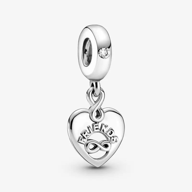 925 Silver Red Green Disc Double Heart Family Tree Safety Chain Dangle Charm