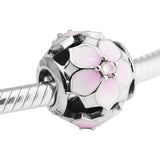 925 Silver Beads Pink Flowers Crystal Beads Charm Bracelet