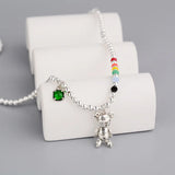 925 Silver Bear Bead Chain Bracelet & Necklace Set