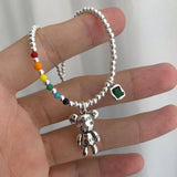 925 Silver Bear Bead Chain Bracelet & Necklace Set