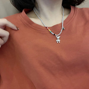 925 Silver Bear Bead Chain Bracelet & Necklace Set