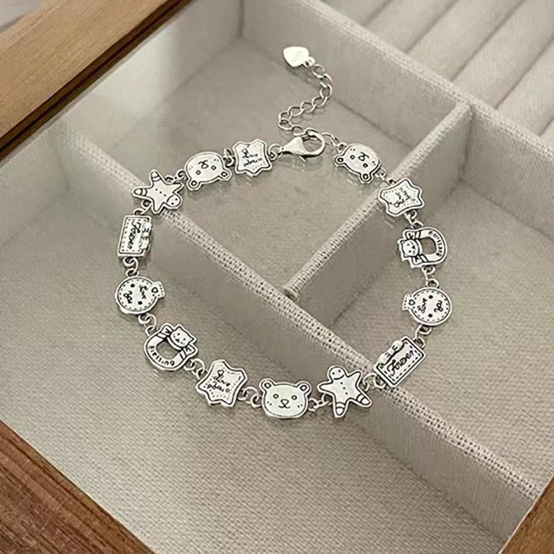 925 Silver Bear Bracelet Geometric Shape Party Gift Women Jewelry