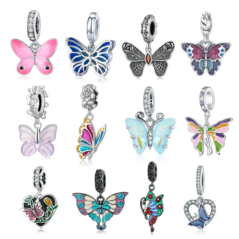 925 Silver Bear Butterfly Love Charm Pendant For Women Bracelet