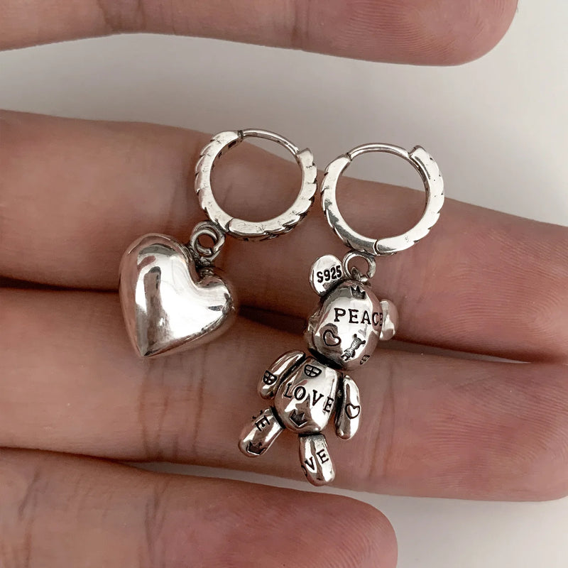 925 Silver Bear Heart Earrings for Women