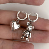 925 Silver Bear Heart Earrings for Women