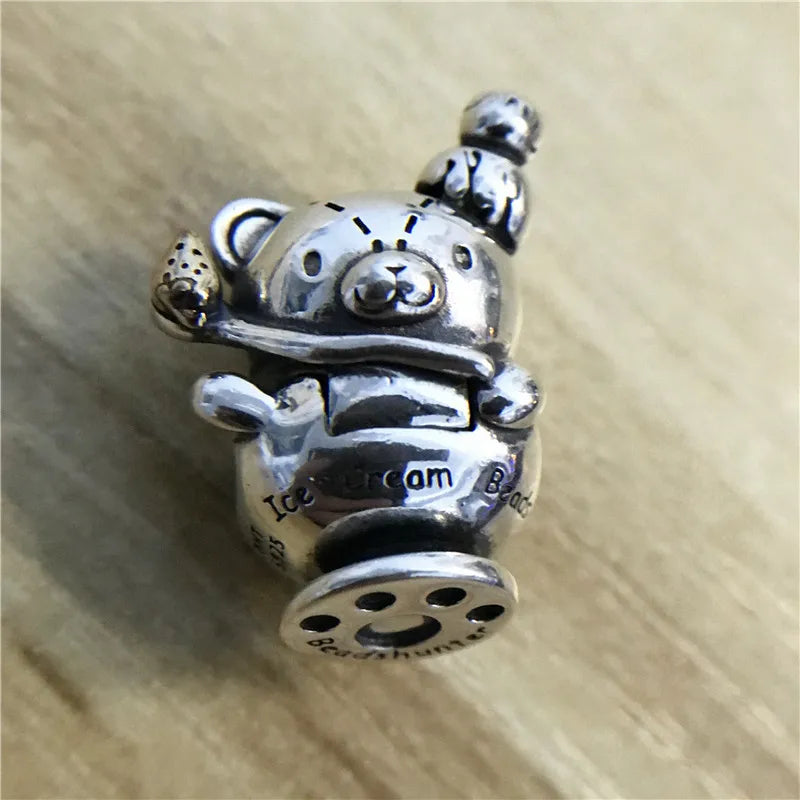 925 Sterling Silver Bear Ice cream Clip Charm Bead European Bracelet
