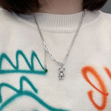 925 Silver Bear Necklace Green Zircon Pendant Bride Jewelry