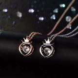 925 Silver Heart Crown Crystal Pendant Necklace Wedding Party Jewelry