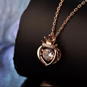 925 Silver Heart Crown Crystal Pendant Necklace Wedding Party Jewelry