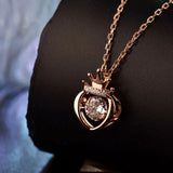 925 Silver Heart Crown Crystal Pendant Necklace Wedding Party Jewelry