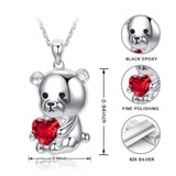 925 Silver Bear Animal Pendant Zircon Necklace for Women