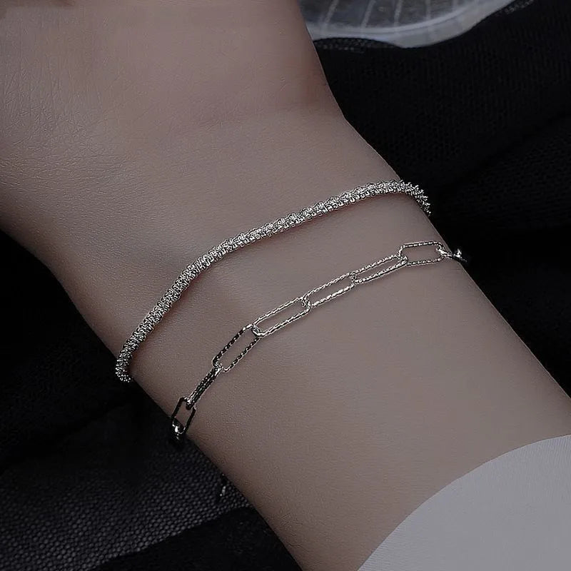 925 Silver Double Chain Bracelets for Women Wedding Jewelry