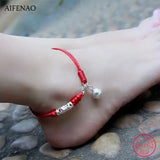 925 Silver Bell Anklet Lucky Red Thread Rope Foot Chain Jewelry