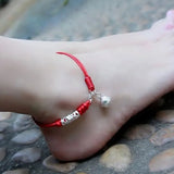 925 Silver Bell Anklet Lucky Red Thread Rope Foot Chain Jewelry