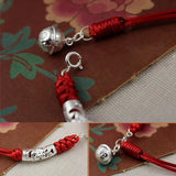 925 Silver Bell Anklet Lucky Red Thread Rope Foot Chain Jewelry
