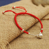 925 Silver Bell Charm Bracelet Women Fine Jewelry Red Thread Bangles
