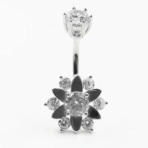 925 Silver Belly Button Ring 14g CZ Flower Navel Rings Piercing Body jewelry