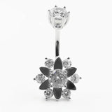 925 Silver Belly Button Ring 14g CZ Flower Navel Rings Piercing Body jewelry