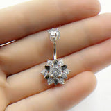 925 Silver Belly Button Ring 14g CZ Flower Navel Rings Piercing Body jewelry