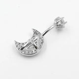 925 Silver Belly Button Ring 14g CZ Moon Navel Rings Piercing Body Jewelry