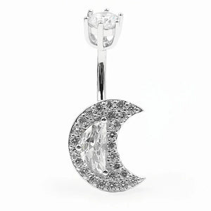925 Silver Belly Button Ring 14g CZ Moon Navel Rings Piercing Body Jewelry