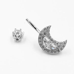 925 Silver Belly Button Ring 14g CZ Moon Navel Rings Piercing Body Jewelry