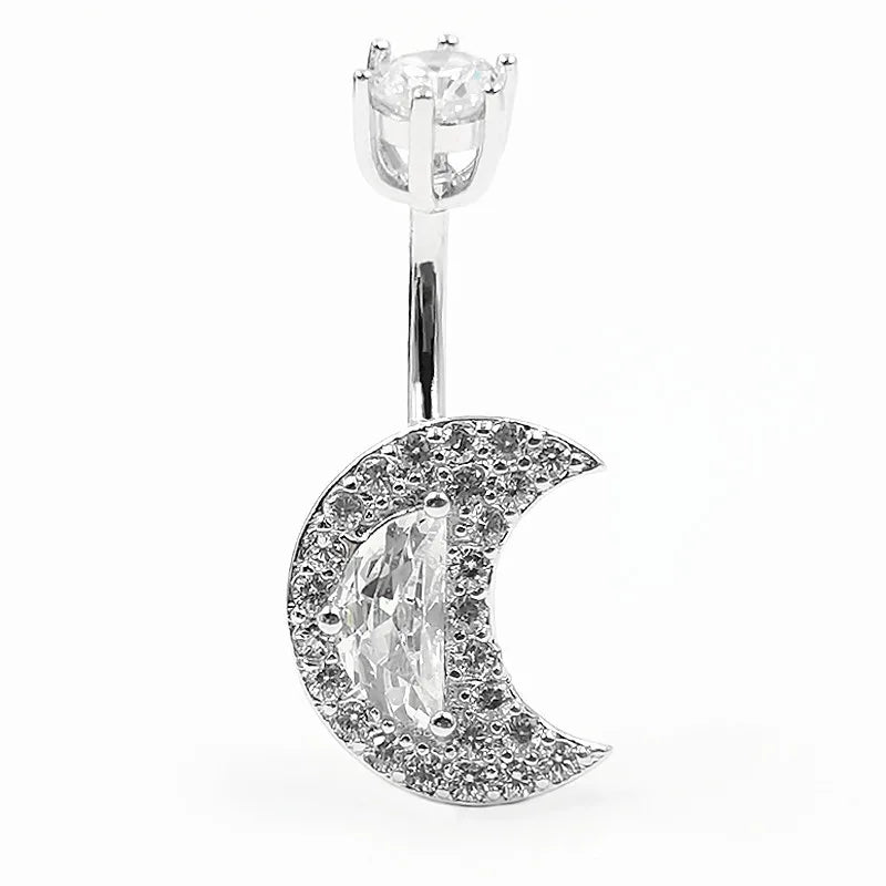 925 Silver Belly Button Ring 14g CZ Moon Navel Rings Piercing Body Jewelry