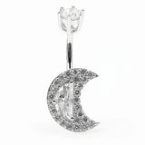 925 Silver Belly Button Ring 14g CZ Moon Navel Rings Piercing Body Jewelry