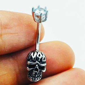 925 Silver Skull Belly Button Ring Navel Piercing