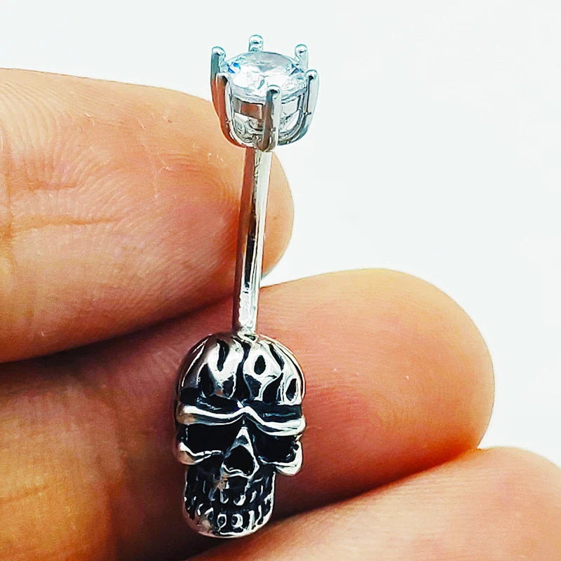 925 Silver Skull Belly Button Ring Navel Piercing