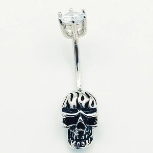 925 Silver Skull Belly Button Ring Navel Piercing