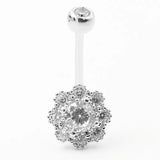 925 Silver Flower CZ Belly Button Ring Sexy Body Jewelry