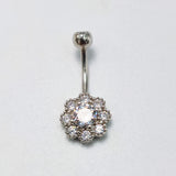 925 Silver Flower CZ Belly Button Ring Sexy Body Jewelry