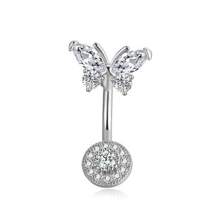 925 Silver Belly Button Ring Heart Cubic Butterfly Navel Jewelry