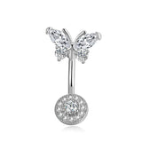 925 Silver Belly Button Ring Heart Cubic Butterfly Navel Jewelry