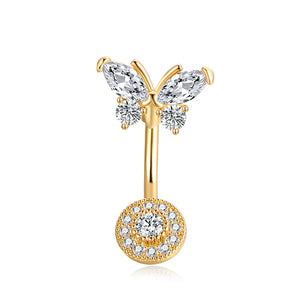 925 Silver Belly Button Ring Heart Cubic Butterfly Navel Jewelry