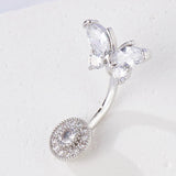 925 Silver Belly Button Ring Heart Cubic Butterfly Navel Jewelry