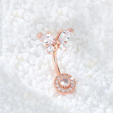 925 Silver Belly Button Ring Heart Cubic Butterfly Navel Jewelry