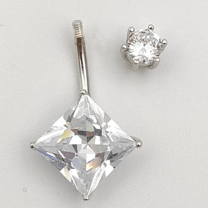925 Silver Belly Button Ring CZ Navel Barbell Stud Body Piercing