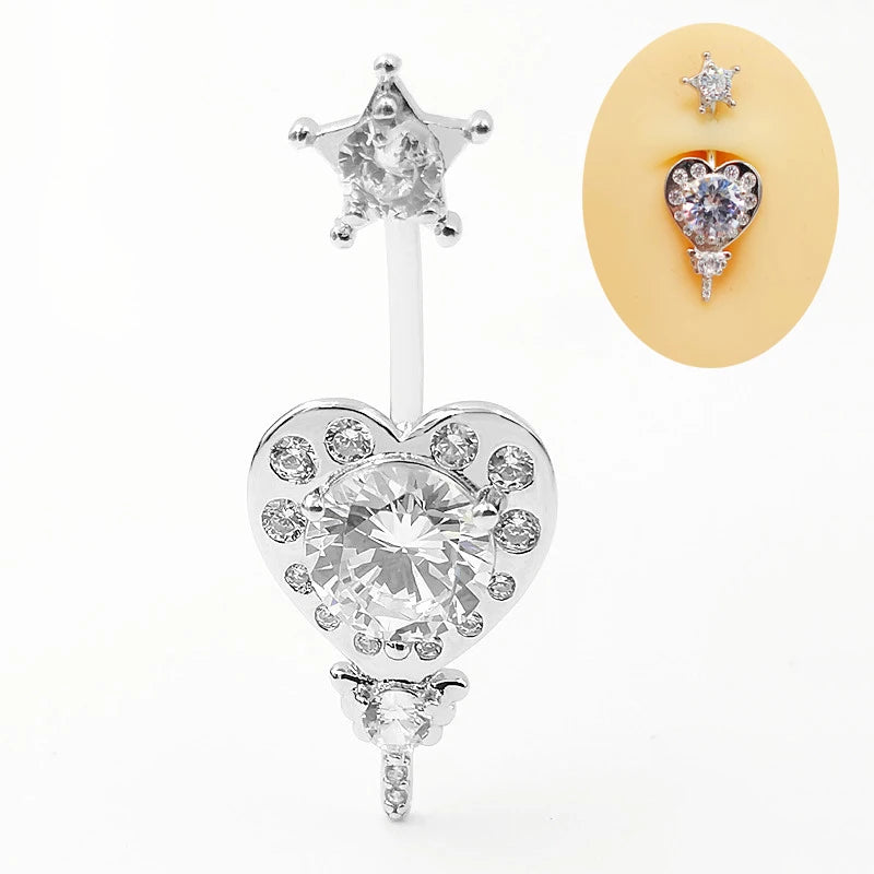925 Silver Star CZ Navel Piercing Belly Button Ring Body Jewelry