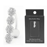 925 Silver CZ Navel Ring 14G Belly Piercing