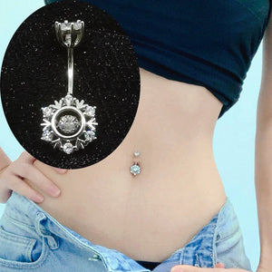 925 Silver Belly Button Ring Zircon Snowflake Navel Piercing Women Jewelry