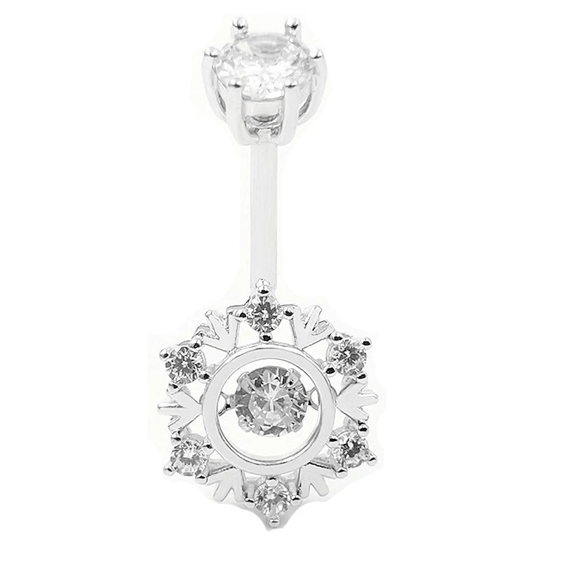 925 Silver Belly Button Ring Zircon Snowflake Navel Piercing Women Jewelry