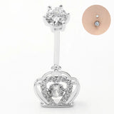 925 Silver Belly Button Ring Crown CZ Navel Barbell Sexy Body Piercing
