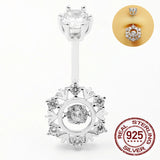 925 Silver Snowflake CZ Navel Barbell Ring Body Jewelry