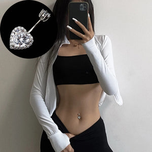 925 Silver Navel Ring Love Heart Zircon Body Jewelry