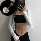 925 Silver Navel Ring Love Heart Zircon Body Jewelry