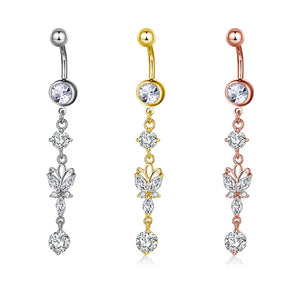 925 Silver Belly Ring Cubic Diamond Navel Piercing Body Jewelry