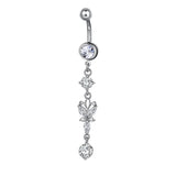 925 Silver Belly Ring Cubic Diamond Navel Piercing Body Jewelry